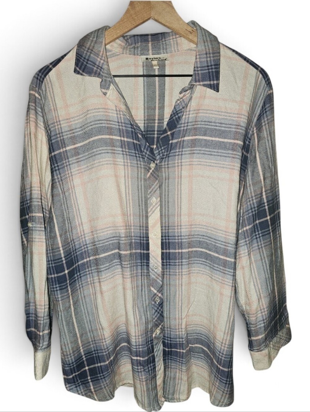 HESTER & ORCHARD Plaid Lightwash Semi Faded Button Down Shirt - XL